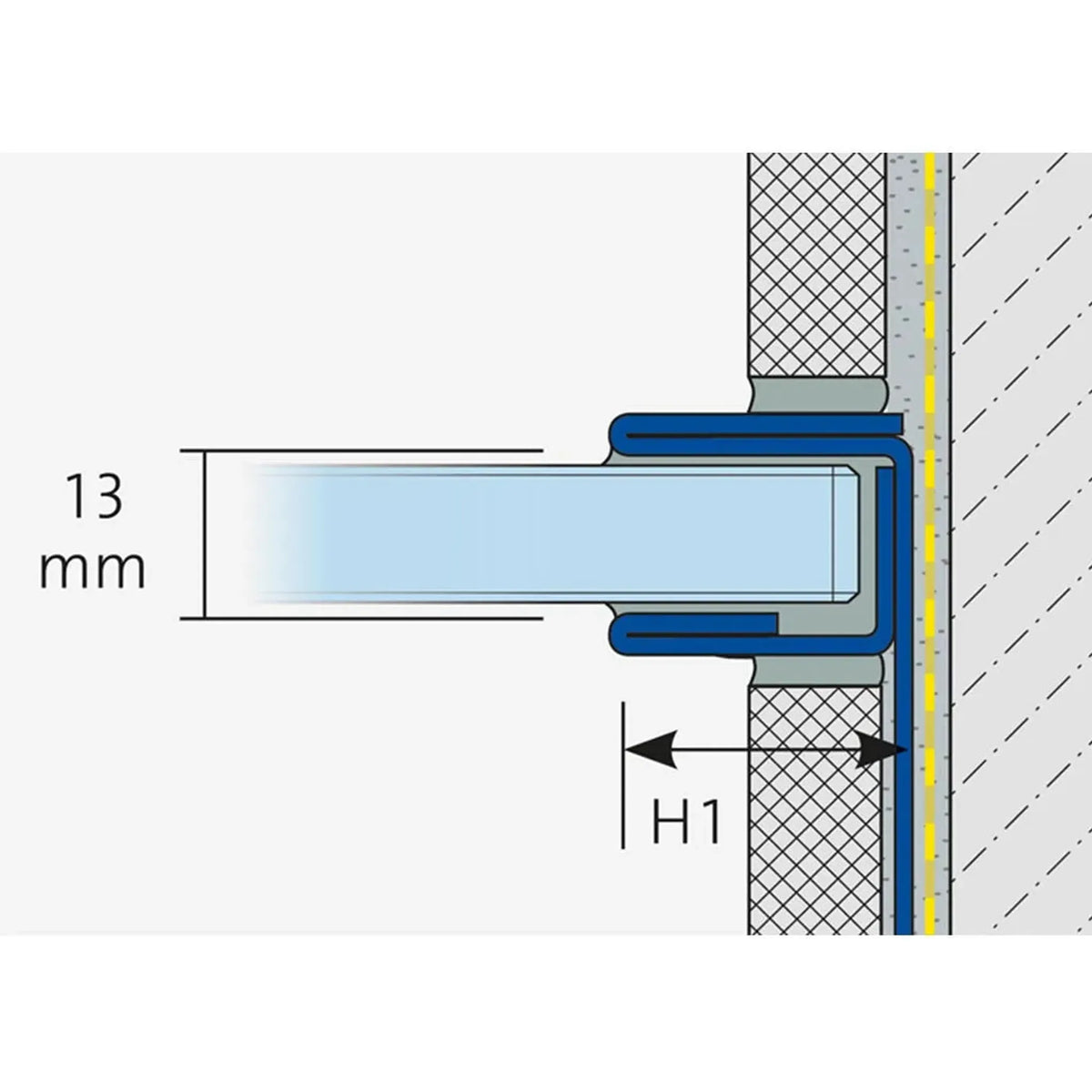 Dessin du profilé en U Dural pour la pose de verre entre 2 carrelages