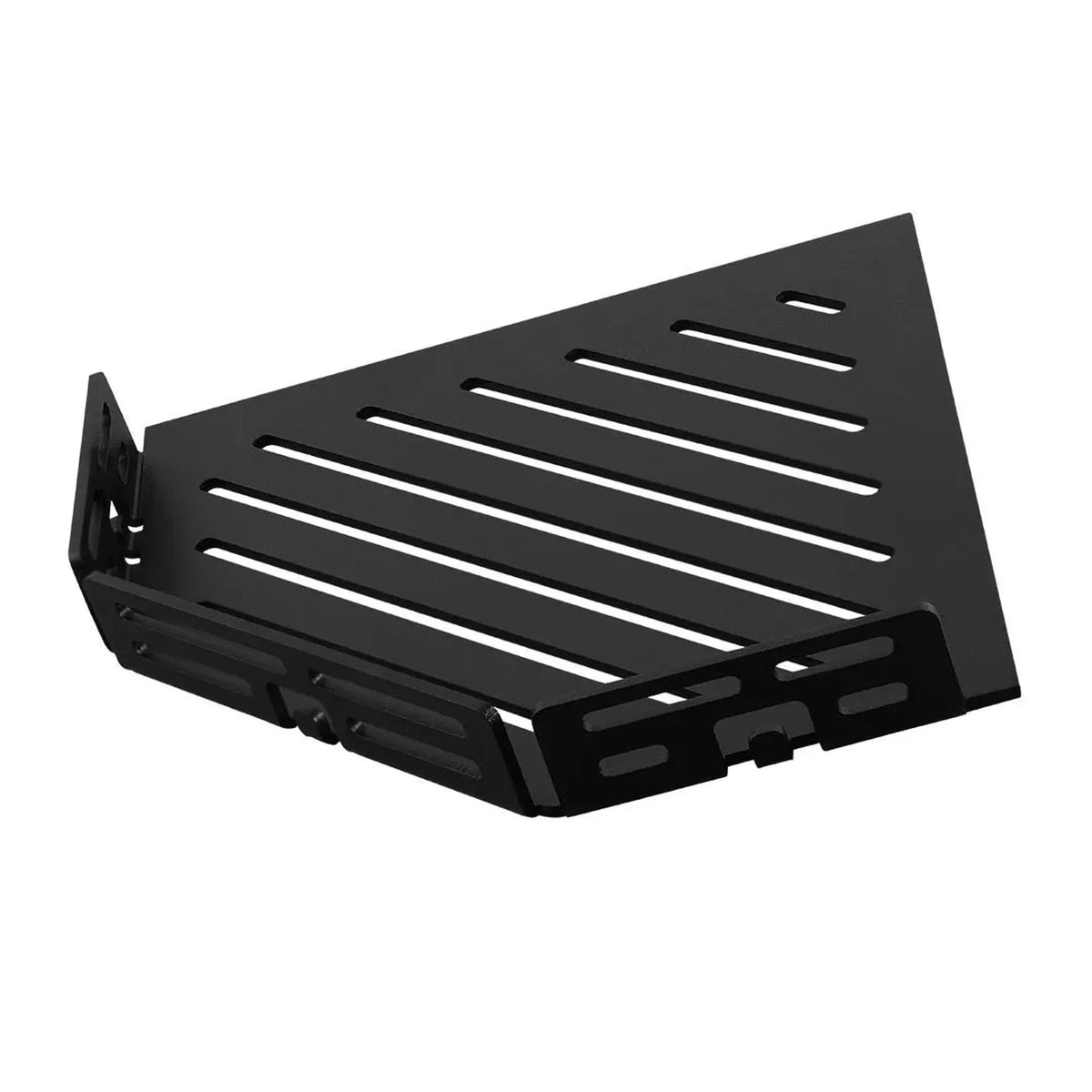 Image détaillée tablette d'angle noire TI-SHELF pentagonale en aluminium avec motif Line et tringle #FR0004293
