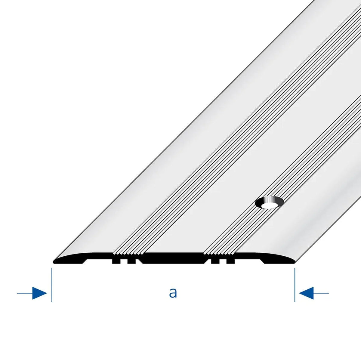 Zeichnung mit Breitenangabe a eines silbernen Abdeckprofils mit geriffelter Oberfläche #A0002938 #A0002942
