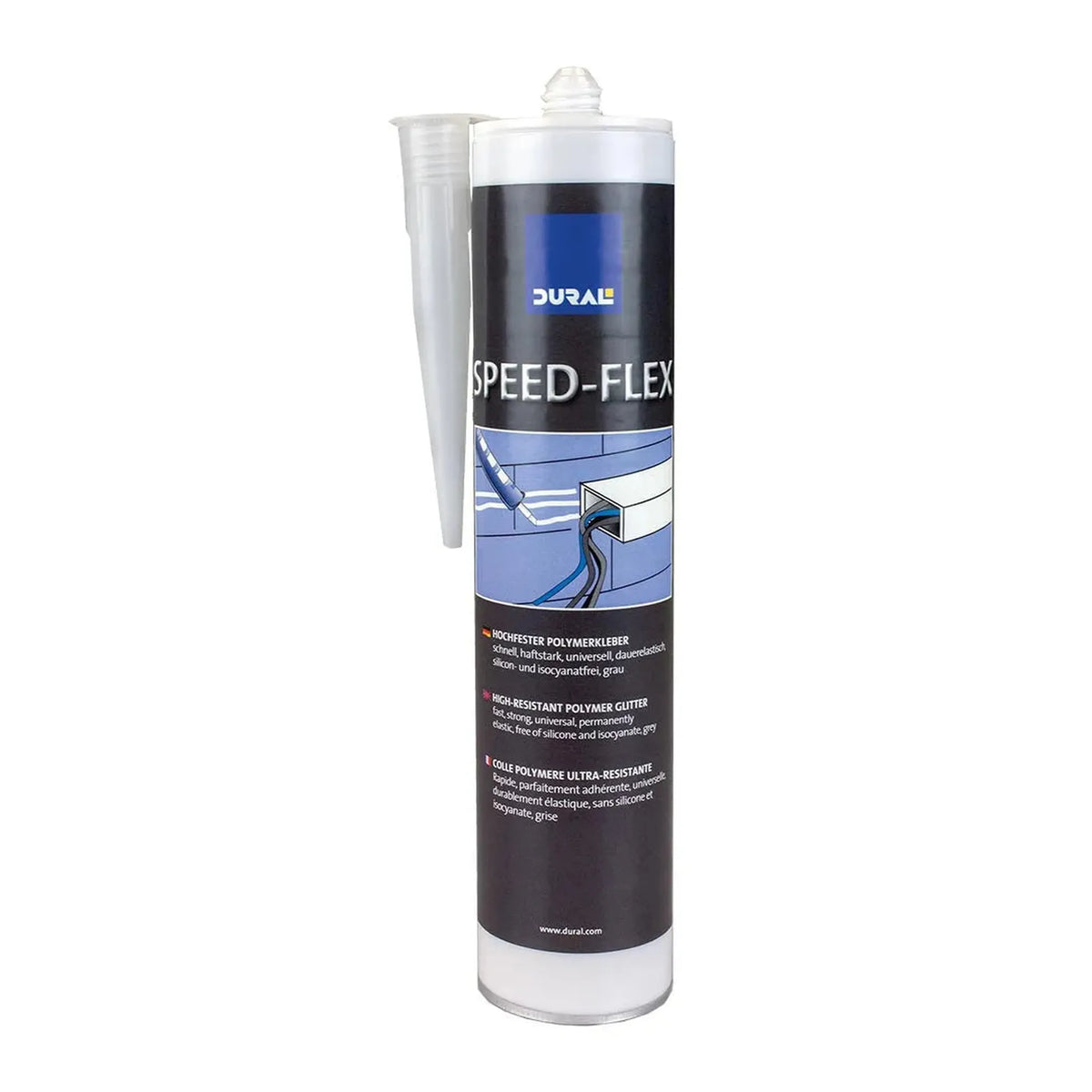 Witte lijmkoker van de DURAL Speed-Flex montagelijm met etiket