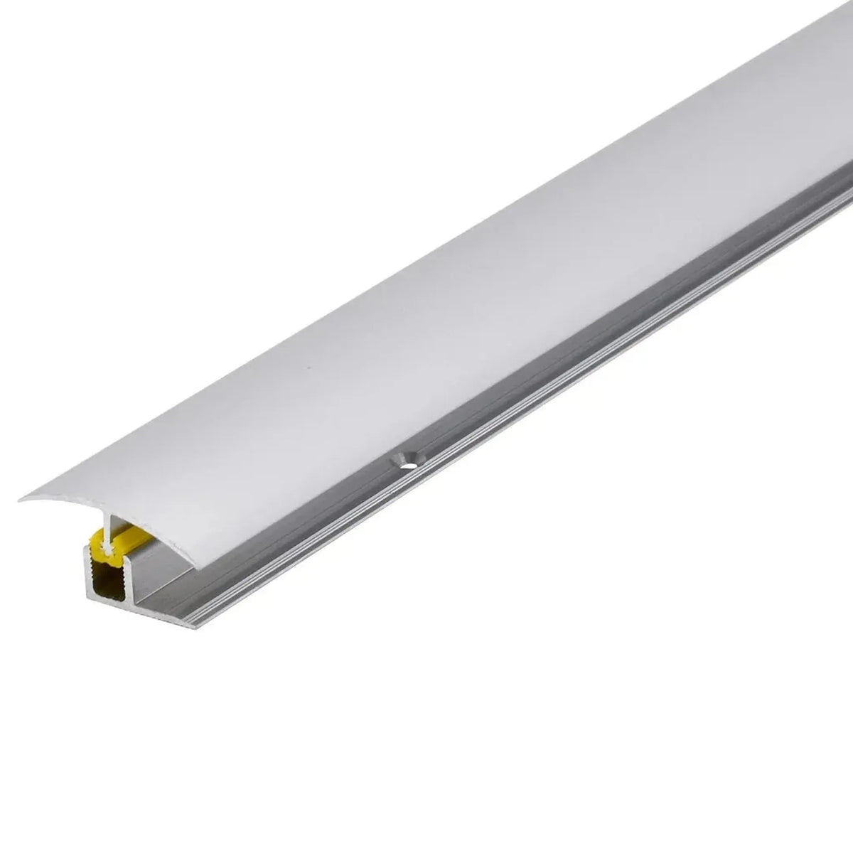 Detailaufnahme silber,eloxiertes Höhenausgleichsprofils CLIP. Bodenprofil, gelber Clip und Topprofil #A0003681
#A0003682