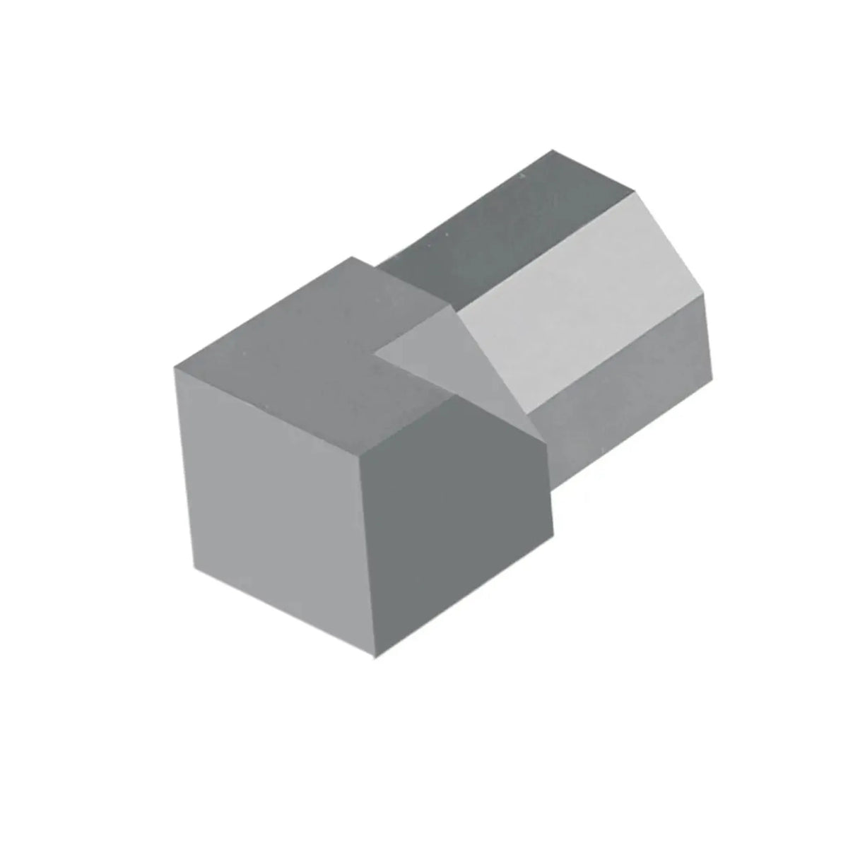 Zbliżenie diamentowego narożnika wewnętrznego DURAL do profilu diamentowego z aluminium w kolorze szarym betonowym.