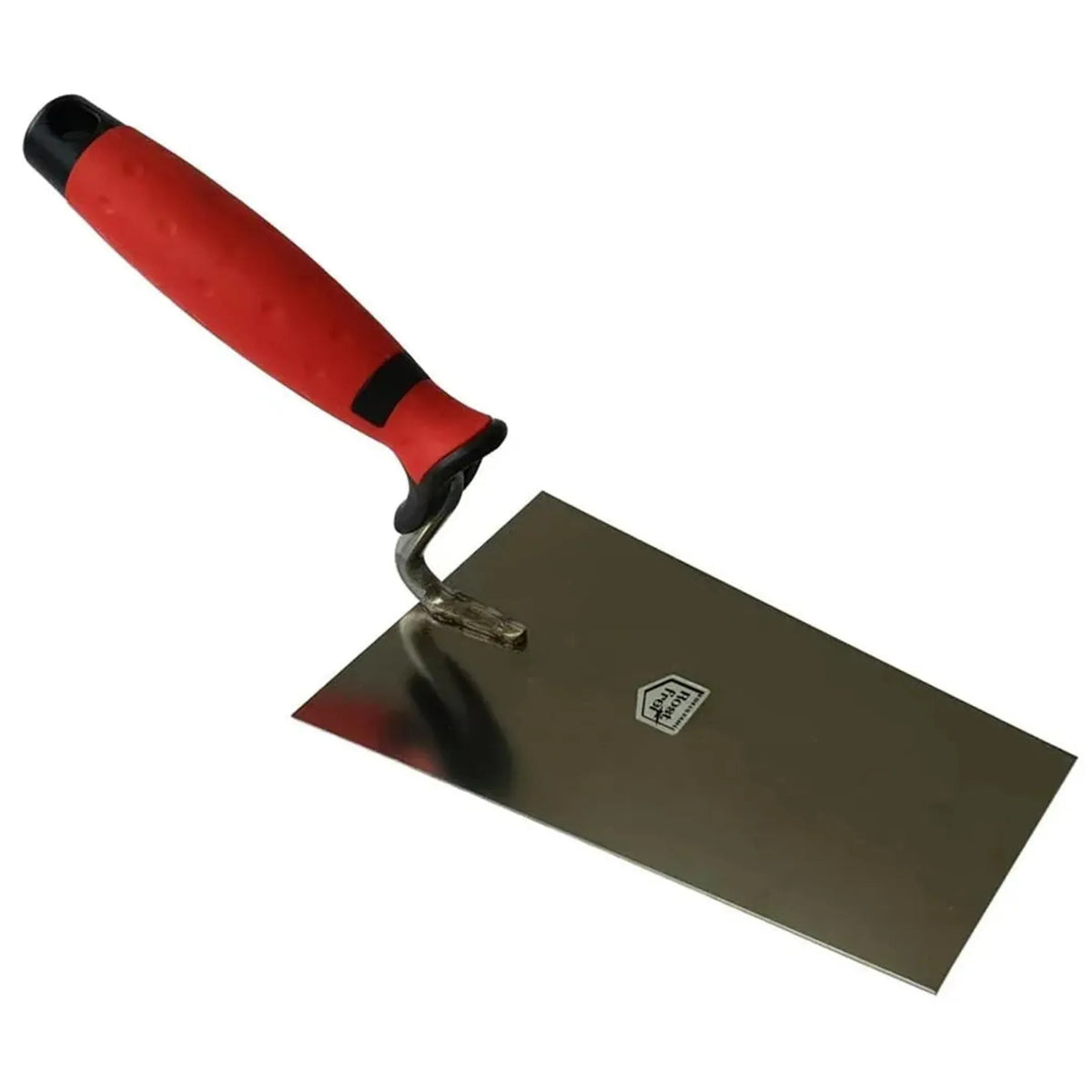 Gros plan de la truelle de maçon 180 mm avec poignée souple rouge #A0003046