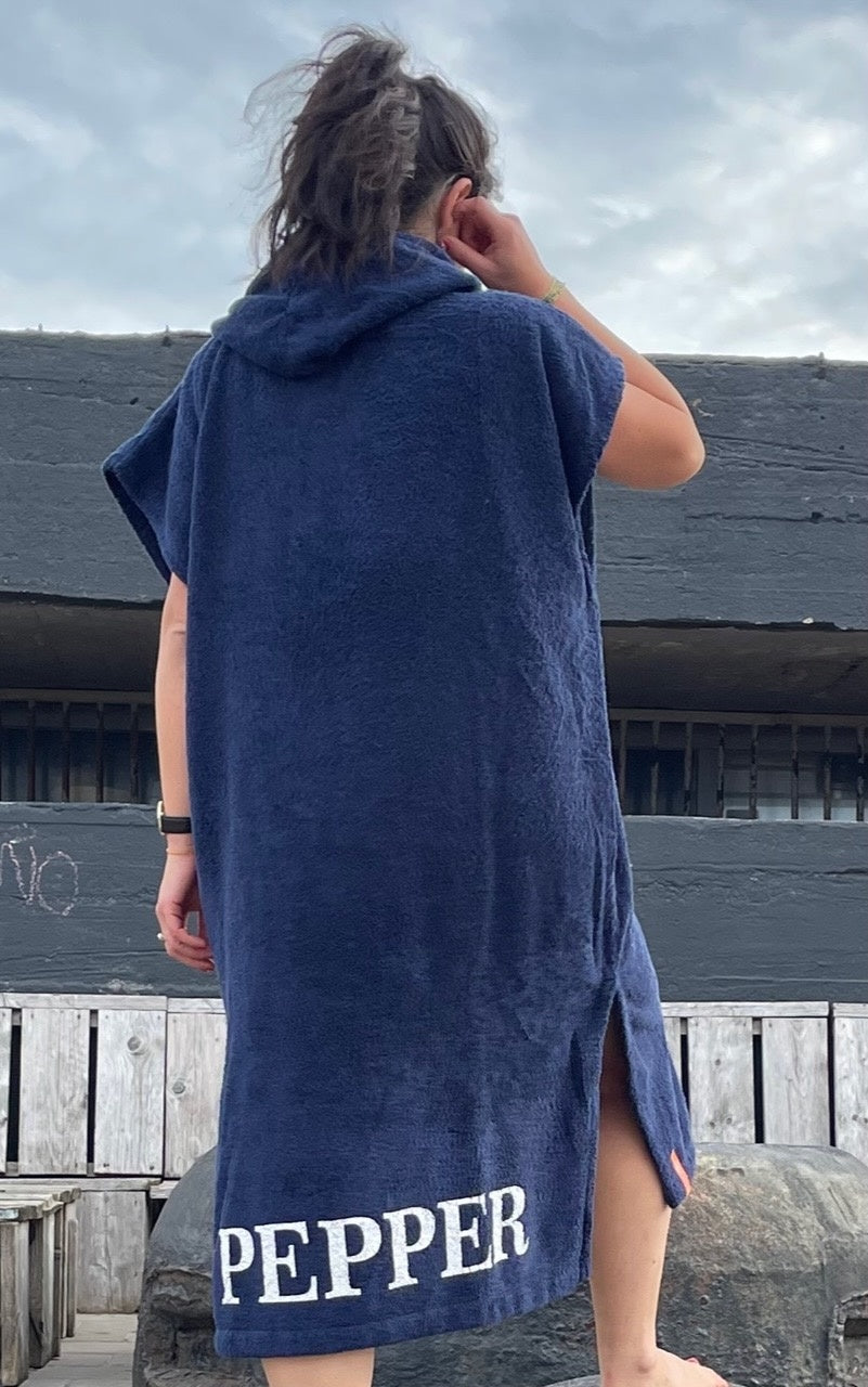 Surfponcho donkerblauw printen