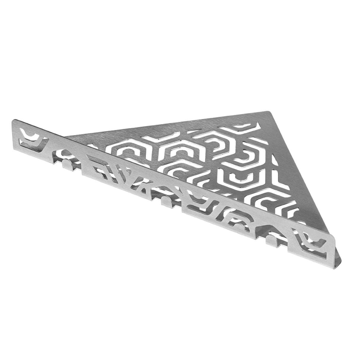 Detail image TI-SHELF triangular stainless steel shelf with Penta pattern and railing #A0004347