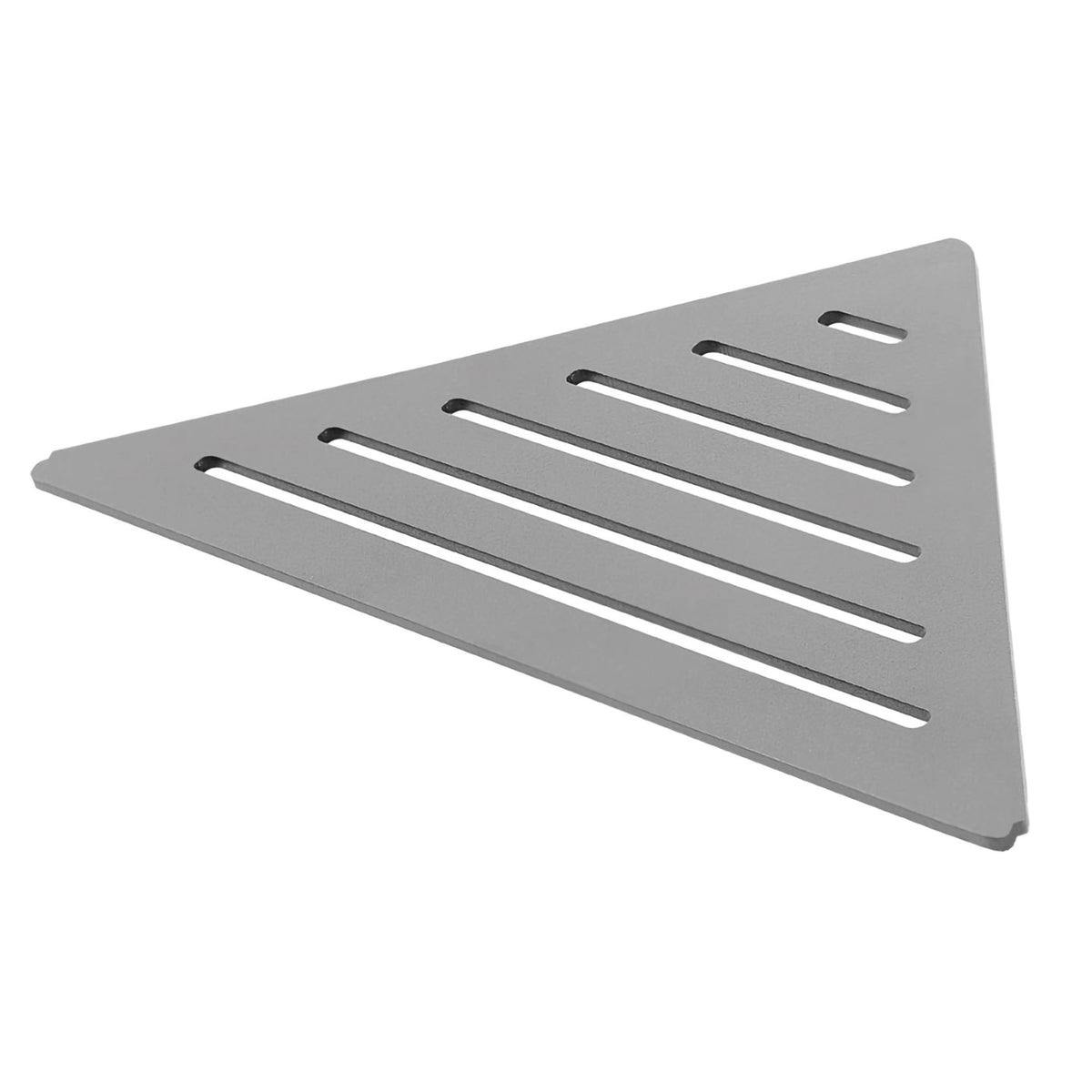 Detail image concrete grey TI-SHELF triangular corner shelf aluminium with Line pattern #A0004312