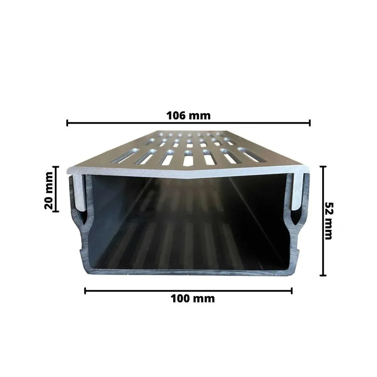 Caniveau de drainage plat et large UD Pro 100 avec grille argentée et corps de caniveau noir #FR0003383
#FR0003387