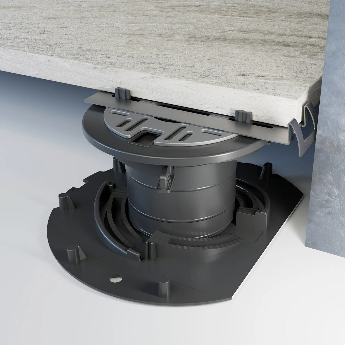 Ambience image pedestal Flexibal Pro with the wall connection clip for pedestal supports
