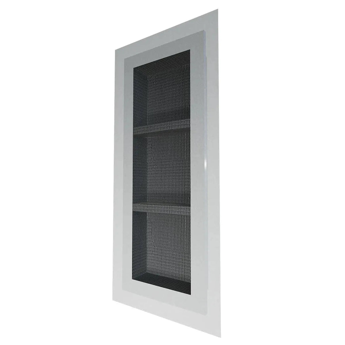 Vue latérale de la niche murale à carreler PRO 250 x 800 x 87 mm avec voile d'étanchéité et deux étagères intermédiaires #FR0005003
