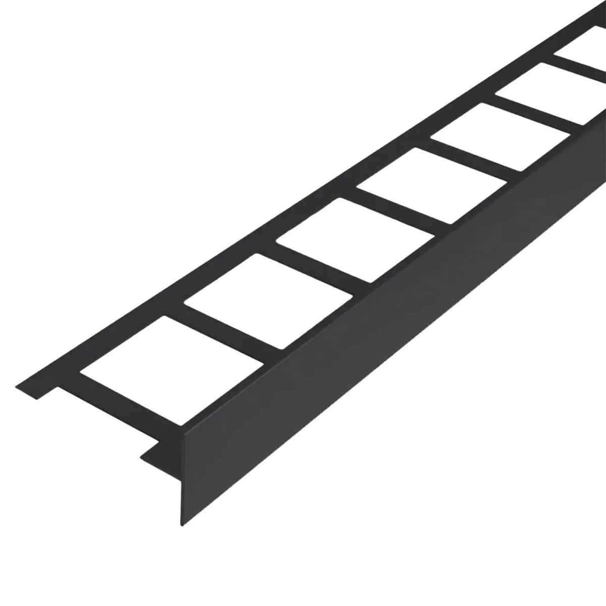 profilé angulaire pour balcon en forme de T noir mat avec aile perforée et cache 40mm #FR0003226