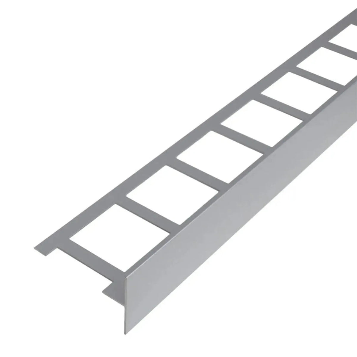 profilé angulaire pour balcon en forme de T argenté mat avec aile perforée et cache 40mm #FR0003286