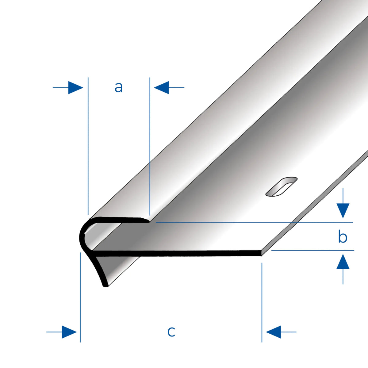 Bemaßte Zeichnung des Treppenstufen-Einschubprofil Aluminium mit gebohrtem Basisprofil