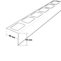 Bemaßte technische Zeichnung des Balkonprofils L-Form Aluminium. Auflageschenkel 80 mm, Blende 55 mm #A0001263
 #A0004278 #A0004279