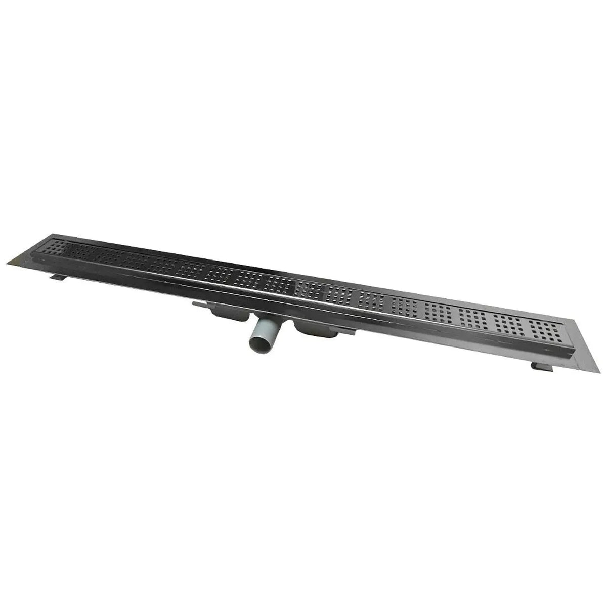 Caniveau de douche en acier inoxydable V2A avec motif carré sur la grille et évacuation horizontale
