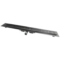 Caniveau de douche en acier inoxydable V2A avec motif carré sur la grille et évacuation horizontale