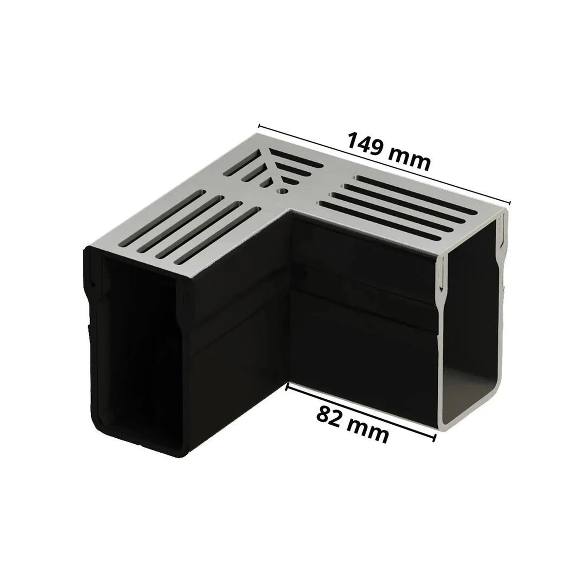 Photo détaillée cotée de la pièce d'angle à angle droit, haute et étroite UD Pro 65 avec grille argent #A0003397