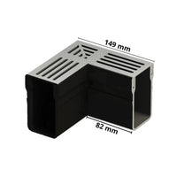 Photo détaillée cotée de la pièce d'angle à angle droit, haute et étroite UD Pro 65 avec grille argent #A0003397