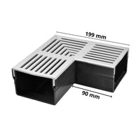 Photo détaillée cotée de la pièce d'angle à angle droit, plate et large UD Pro 100 avec grille argent #A0003385