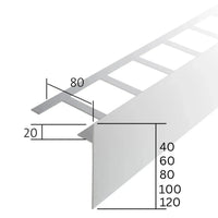 Technische Zeichnung mit Bemaßung. Schenkelbreite 80 mm, Blendenhöhe 40, 60, 80, 100, 120 mm