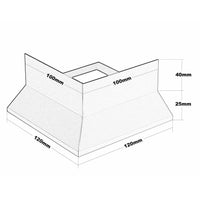 Rysunek techniczny narożnika do profilu balkonowego Y. Szerokość dolna 120 mm, długość dolna 120 mm, szerokość górna 100 mm, długość górna 100 mm, wysokość 65 mm #A0003437 #A0001316