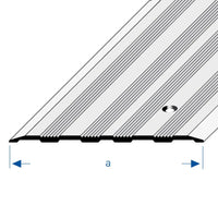 Zeichnung mit Breitenangabe a eines silbernen Abdeckprofils mit Bohrung und geriffelter Oberfläche #A0002940 #A0002944