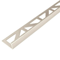 Sand-coloured powder-coated angle profile made of aluminium with narrow visible edge, triangular punching and matt appearance.