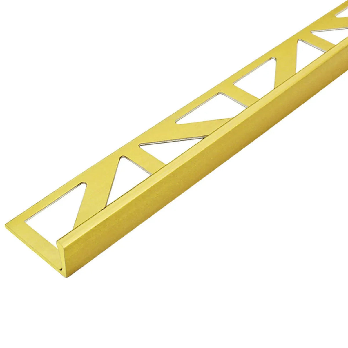 Zbliżenie profilu kątowego DURAL z aluminium anodyzowanego na złoto o matowym wykończeniu i perforacji trójkątnej #A0003795 #A0003796 #A0003797 #A0003798 #A0003799 #A0003800 #A0005183