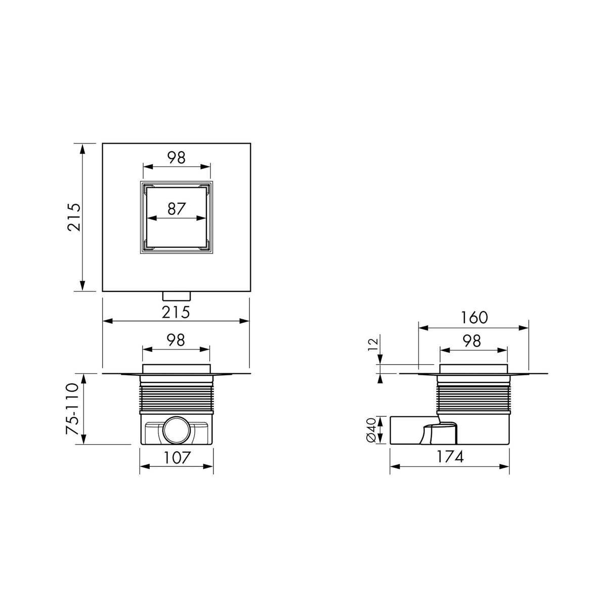 Dessin technique du kit complet de bonde de sol
