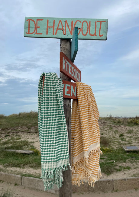 Grote handdoek Pom groen + geel