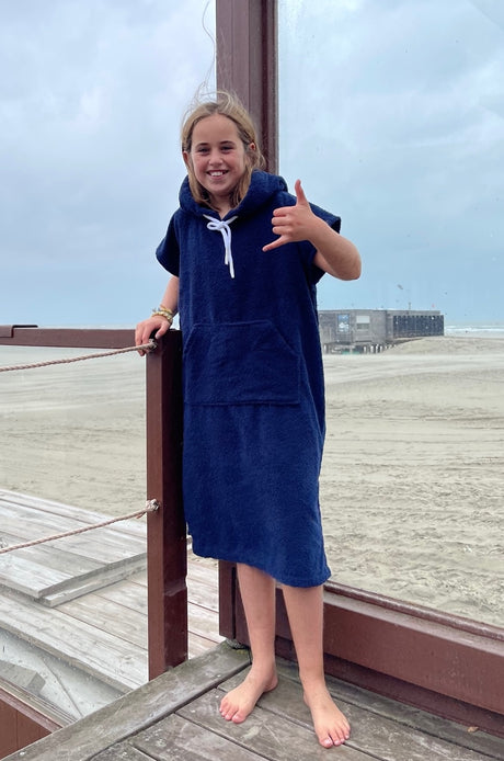 Kinder surfponcho donkerblauw