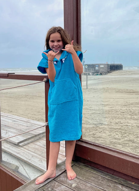 Kinder surfponcho turquoise