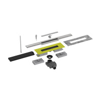 Skracalny komplet odpływu liniowego do połączenia ściennego ze szczotkowanym rusztem i wysokością zabudowy 101 mm w częściach #A0005338 #A0005344 #A0005350