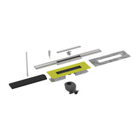 Skracalny komplet odpływu liniowego do połączenia ściennego ze szczotkowanym rusztem i wysokością zabudowy 71 mm w częściach #A0005335 #A0005341 #A0005347