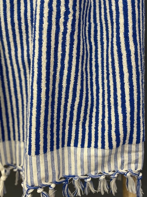 Luxe hamamdoek met franjes kobaltblauw