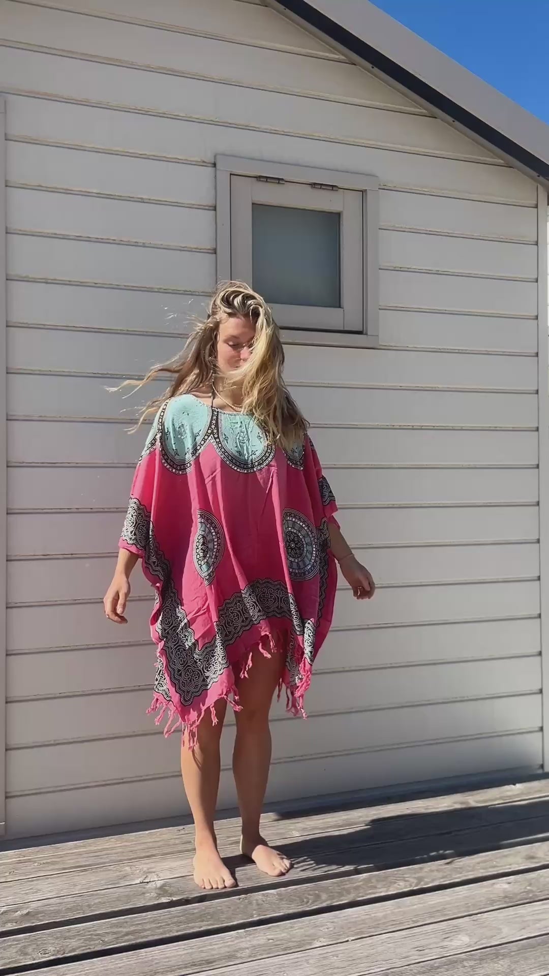 Sarongdress wit/turquoise