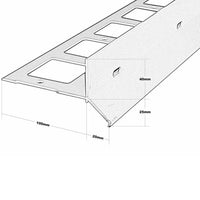 Dessin coté du profilé de balcon en forme de Y avec fentes de drainage Hauteur totale 65mm #FR0001294
#FR0003434