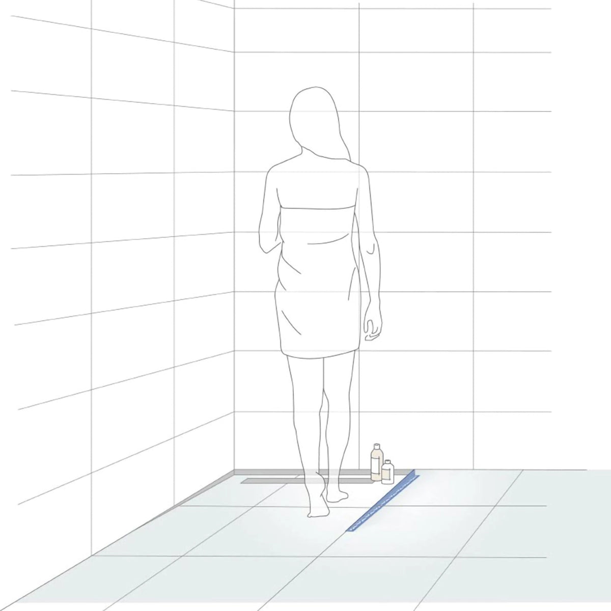 Illustration eines verbauten rechten Gefällekeils mit Frau in Dusche #A0002331 #A0002335 #A0002334 #A0003895 #A0002336 #A0002337 #A0002338 #A0004144 #A0002339 #A0002340 #A0002341 #A0004145 #A0005201 #A0005202 #A0005203 #A0005204