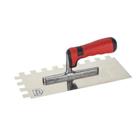 Glättekelle mit roten Kunststoffgriff und 15 x 15 mm Zahnung #A0003037
