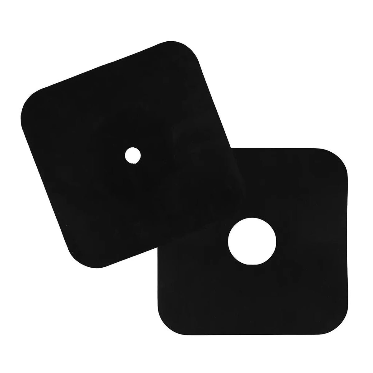 Two black, self-adhesive sealing collars. One with central opening for DN15 and one for DN50